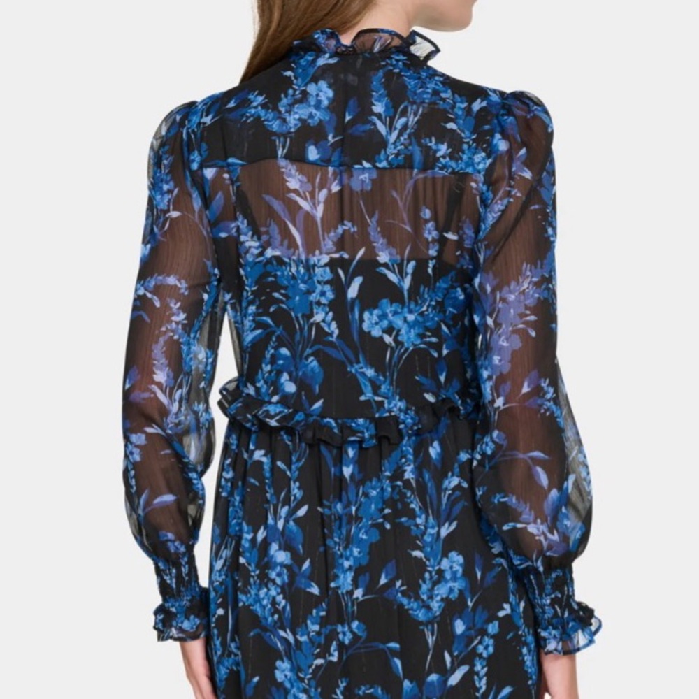 Tommy Hilfiger Women Smocked Neck and Cuffs Long Sleeves Maxi Dress. Size 2. New - Picture 9 of 17